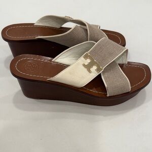 Tory Burch Beige and White Wedges size 8 m. Excellent condition. Great price!